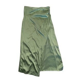 SHEIN medium light pastel green satin slip skirt with ruching and skirt slit